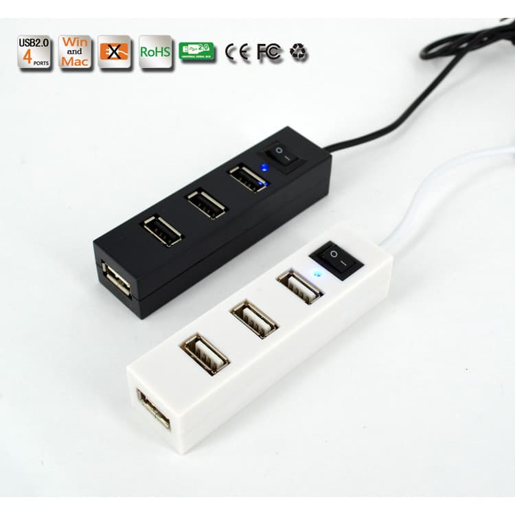 Divisor de hub USB um para quatro hub preto branco com interruptor hub de porta de expansão USB2.0 de 4 portas