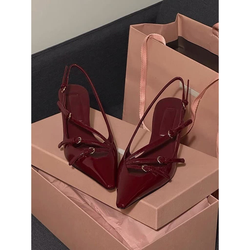 2025 novo estilo de salto alto salto Stiletto cruz-cinta toe-coberto sandálias femininas dedo do pé apontado couro paten
