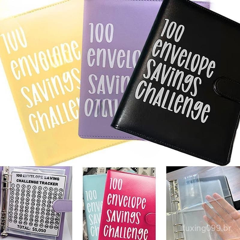 luckyeo 100 Envelope Desafio Fichário Casal Evento Bloco De Notas Poupança Pasta Planejador De Orçamento Livro Dinheiro