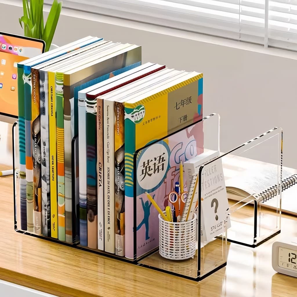 Desktop estante transparente acrílico estudante mesa livro rack de armazenamento escritório dormitório arquivo rack