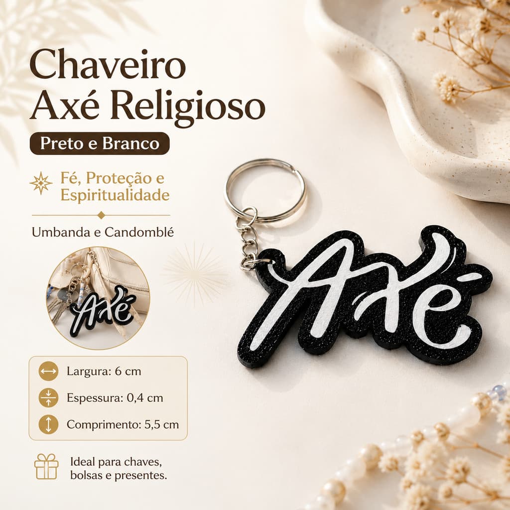 Chaveiro Axé Religioso Preto e Branco – Fé, Proteção e Espiritualidade | Umbanda e Candomblé