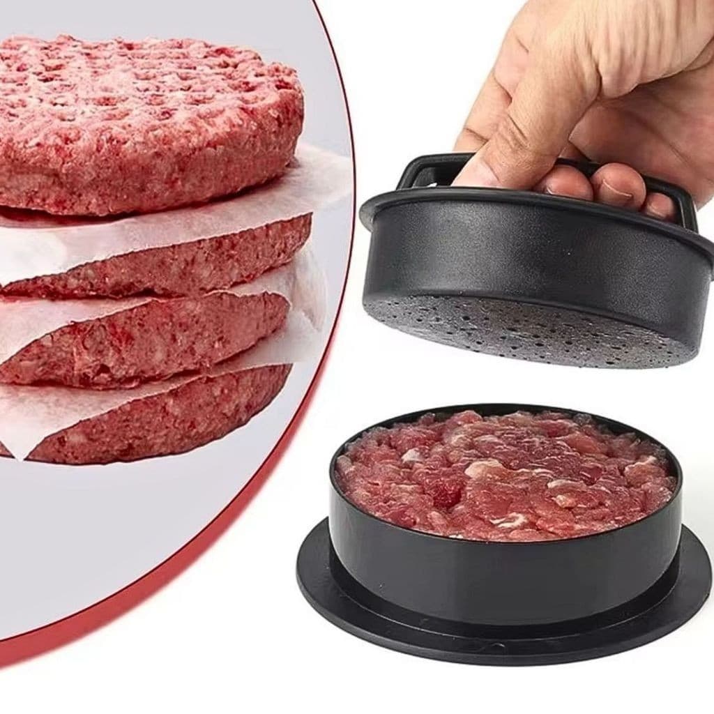 Forma de Hambúrguer lanche artesanal molde prensa  Portátil 5 Peças com Base Removível - Tamanhos Grande e Pequeno