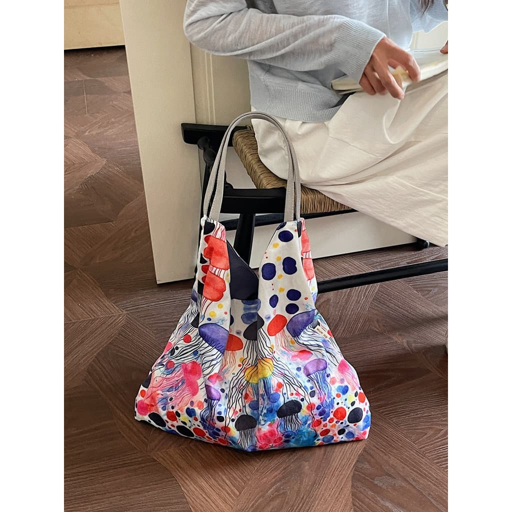 Novo estilo chinês estilo étnico impresso saco de lona de grande capacidade estilo feminino 2026 novo estilo solto Commu