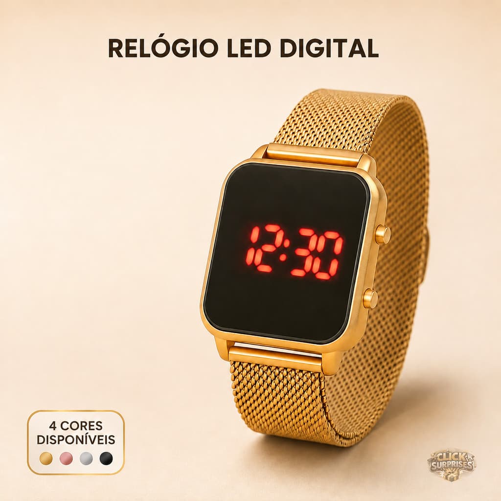 Relógio Feminino Digital LED de Pulso com Pulseira Metálica Moderno Dourado Prata Rosé Preto