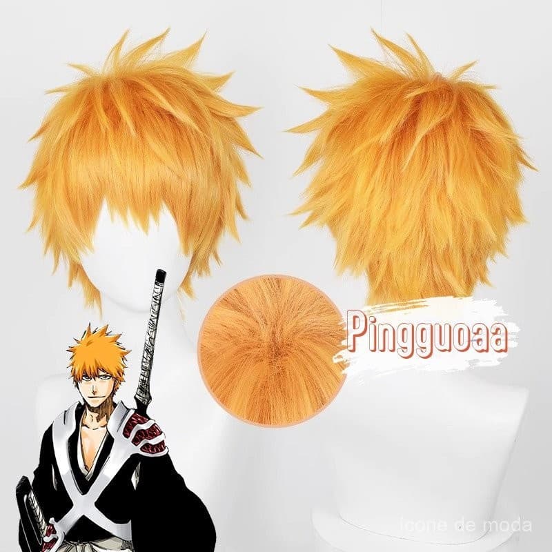 Peruca de Cosplay Anime Bleach Kurosaki Ichigo 30cm Laranja Resistente ao Calor Perucas Sintéticas D2WB