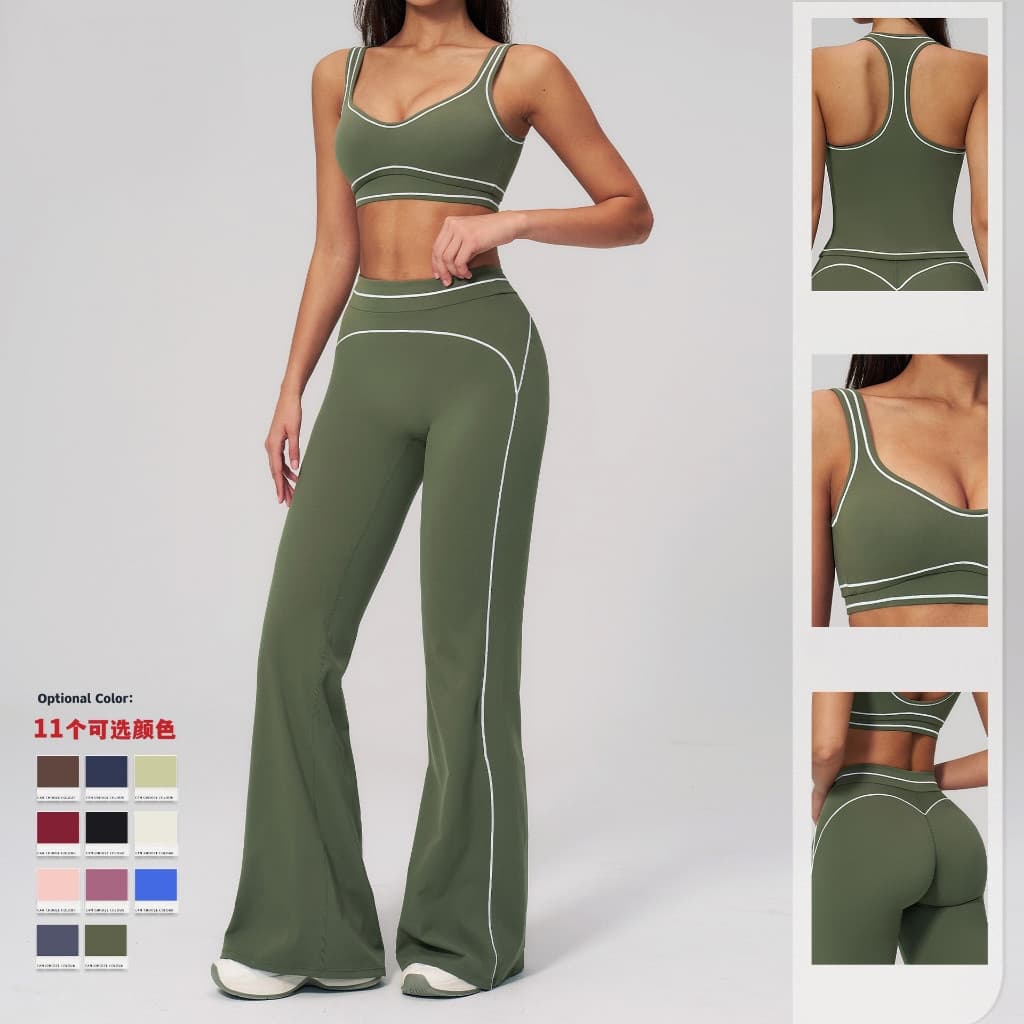 Conjunto de Ginástica Feminino, Fantasia, Shorts Flare de Cintura Alta, Conjunto de Fitness de 2 Peças. 6QHQ