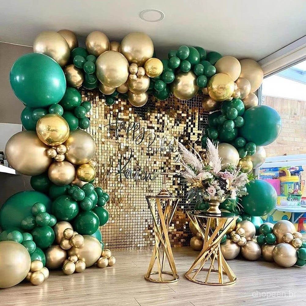 Conjunto de 88 peças de balões de látex verde escuro de 5/10/18 polegadas, conjunto de decoração com balões redondos de