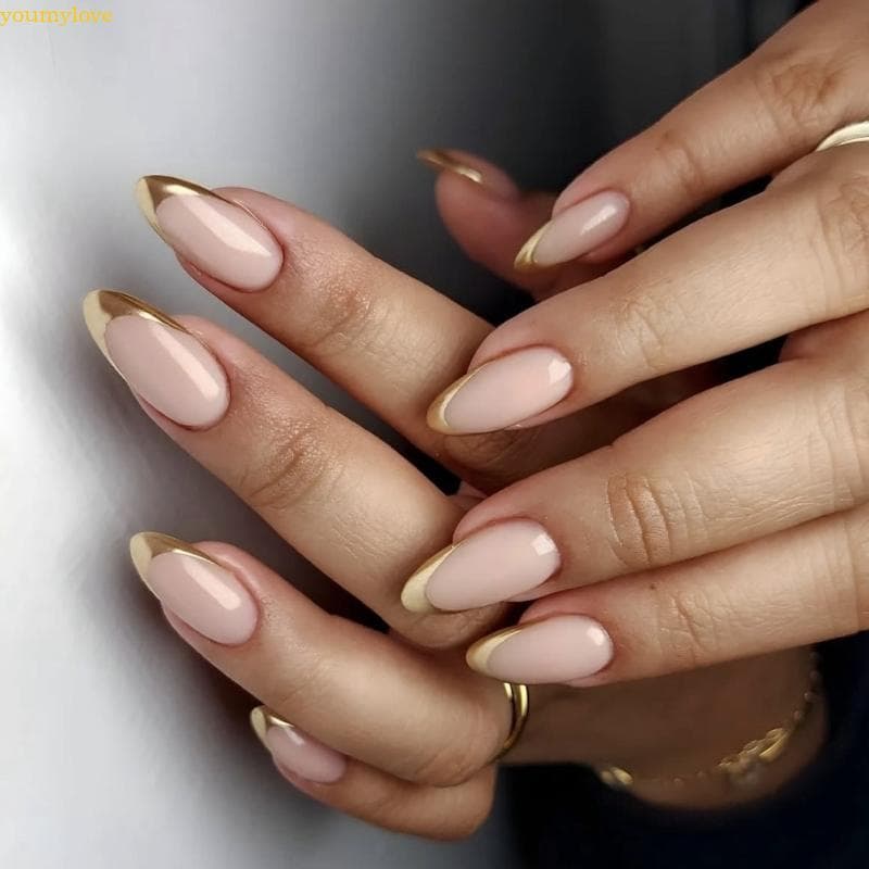 youmylove 24 Peças Reutilizável Unhas, Ponta Francesa, Artificiais, Formato Amêndoa Falsas, Prensa Bril