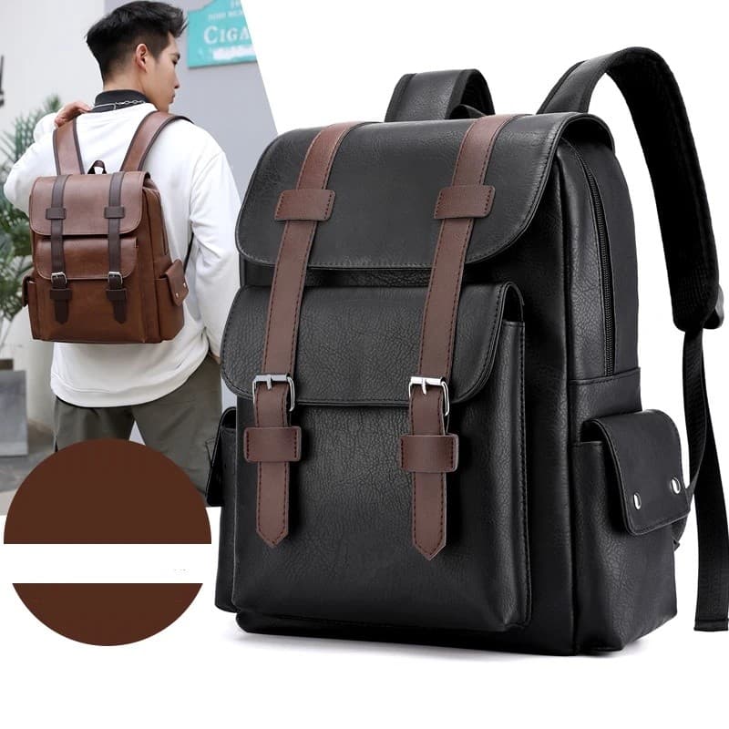 Mochila Masculina 2023 em Couro PU, Grande, para Laptop, Mochilas Masculinas Pretas, Mochila Escolar para Adolescentes e