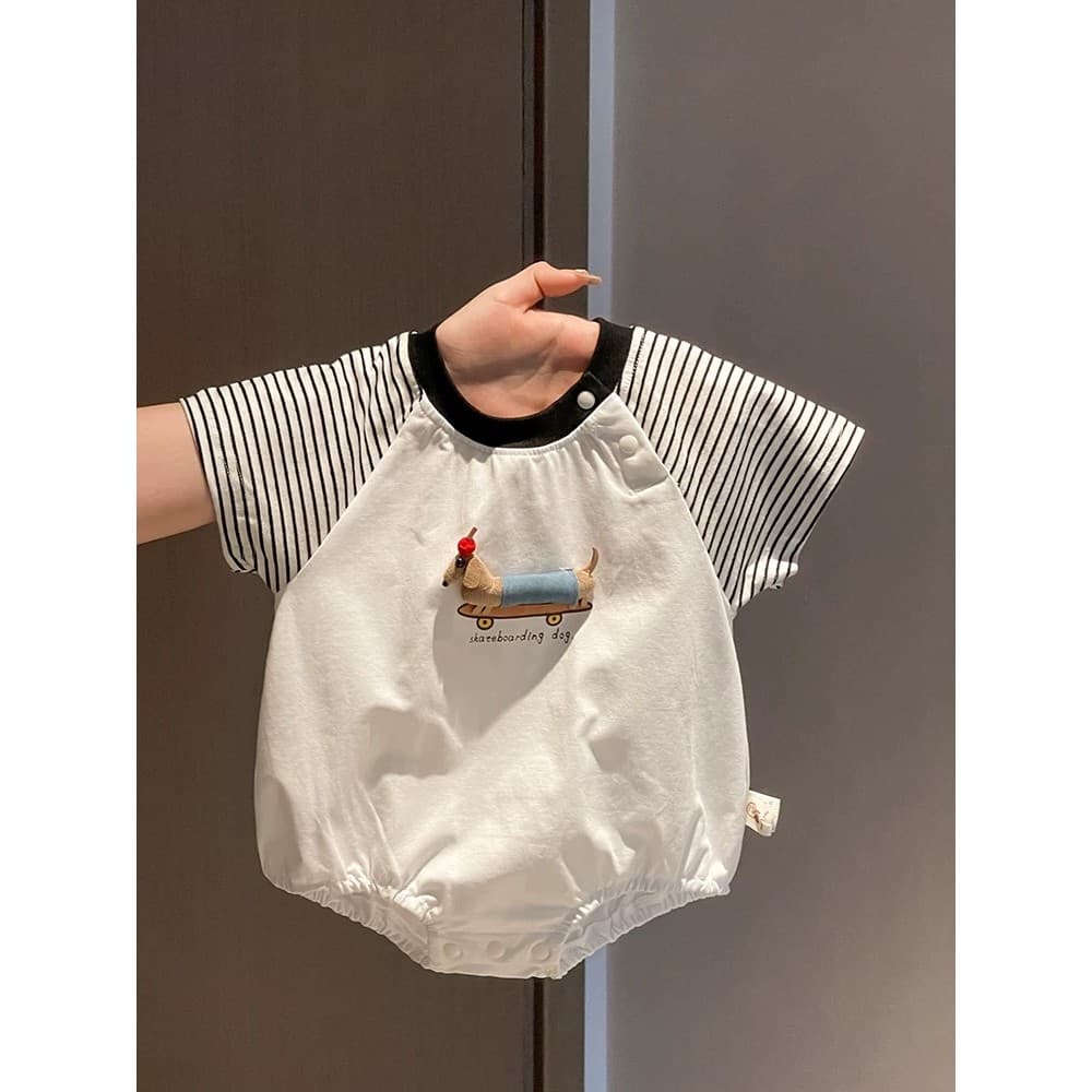 Roupas de bebê verão estilo fino macacão bonito de manga curta macacão bebê verão macacão moda passeio macacão