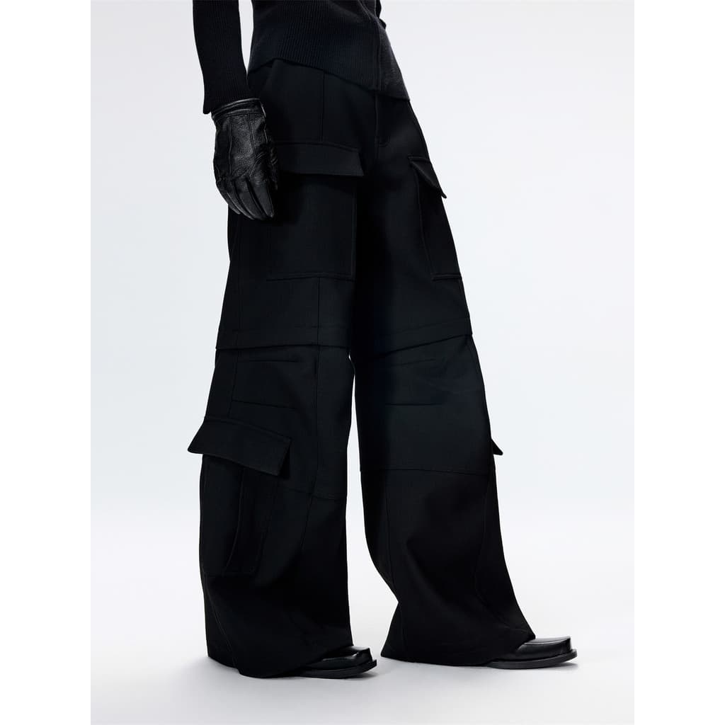 FRKM SCD 25AW Textura Macacão Multi-bolso Versão A-line Calças Casuais Soltas Calças de Chão de Perna Larga