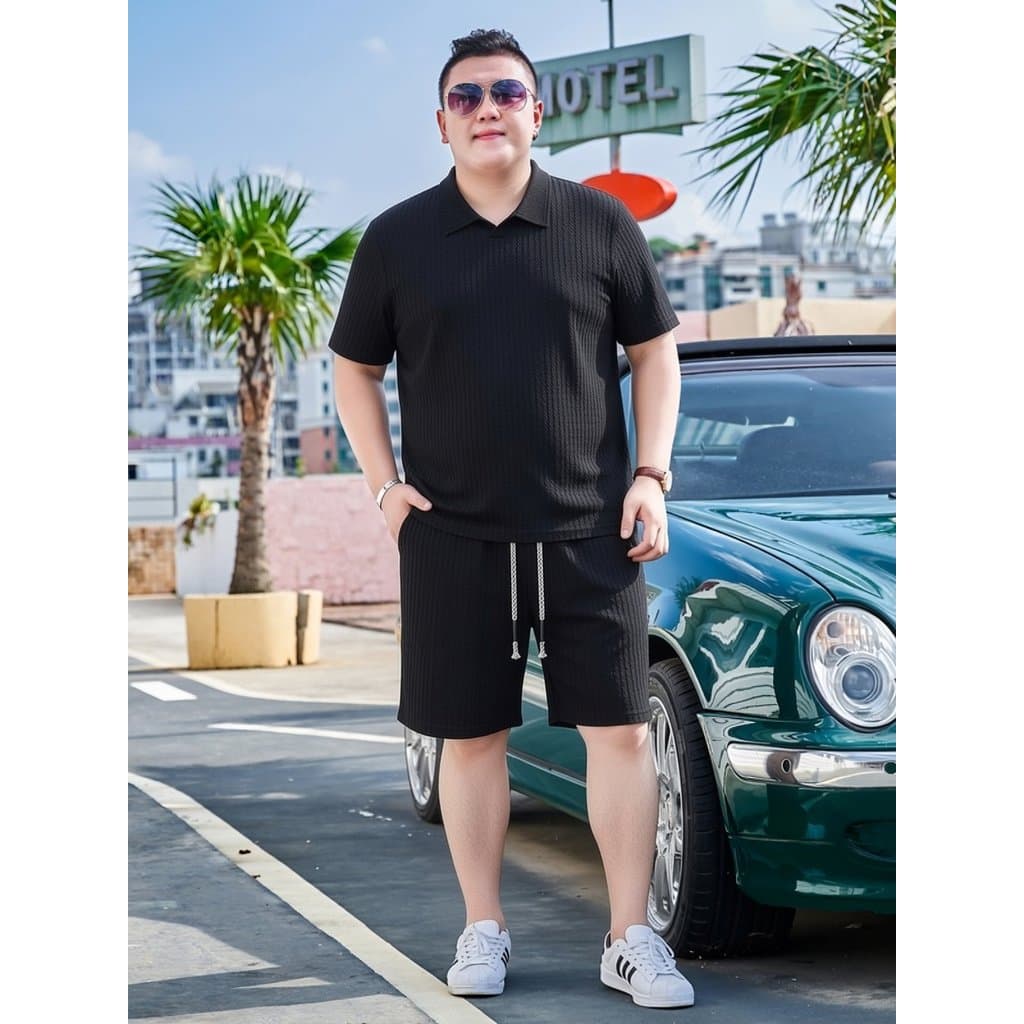 Moda luz estilo maduro tamanho grande lapela Shorts de manga curta terno masculino estilo dinheiro antigo camisa polo co