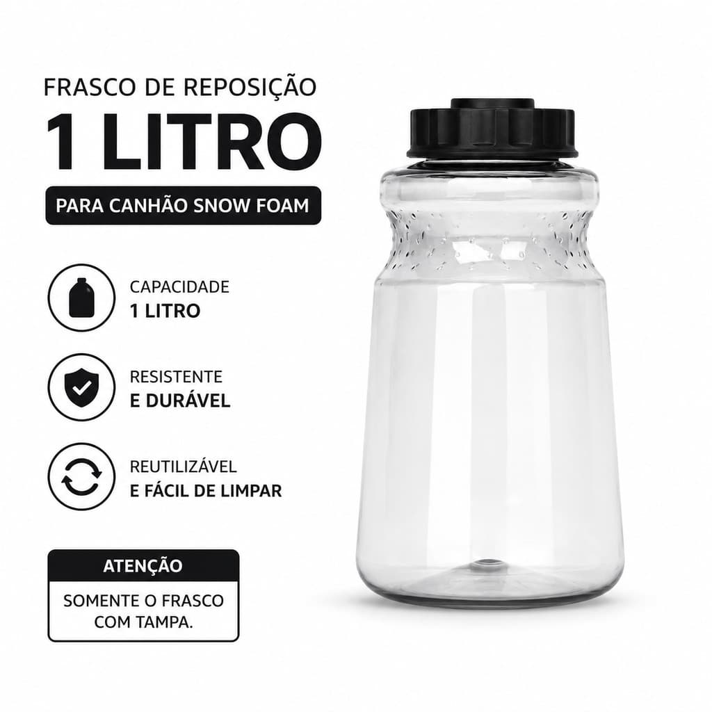 Frasco Reposição 1L Para Canhão Snow Foam Espuma Lavagem Automotiva Fumê