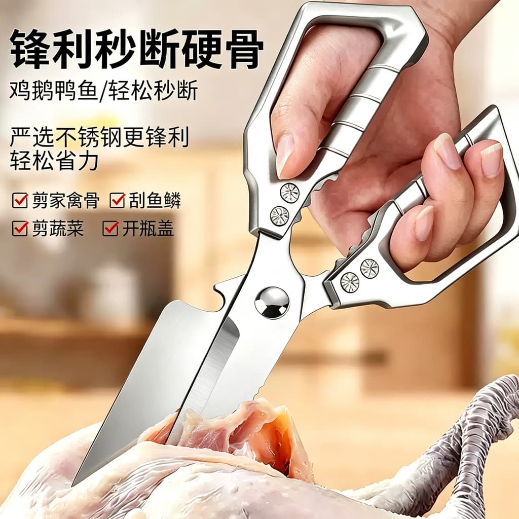 Tesoura de cozinha dedicada estendida cabeça grande tesoura de osso de frango poderosa tesoura de cozinha de aço inoxidá