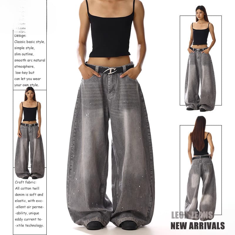 Cinza Super solto calças Retro jeans masculino lavado calças soltas calças jeans Street Wear calças moda americana calça