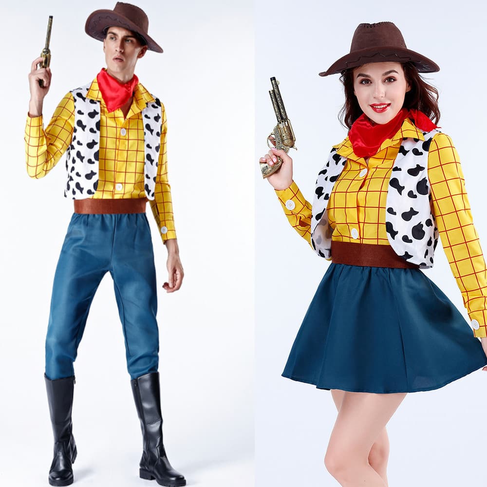 ⌖       Fantasia de Cosplay de Toy Story para Adultos, Traje de Cowboy Sheriff Woody para Halloween, Carnaval, Festa e 0