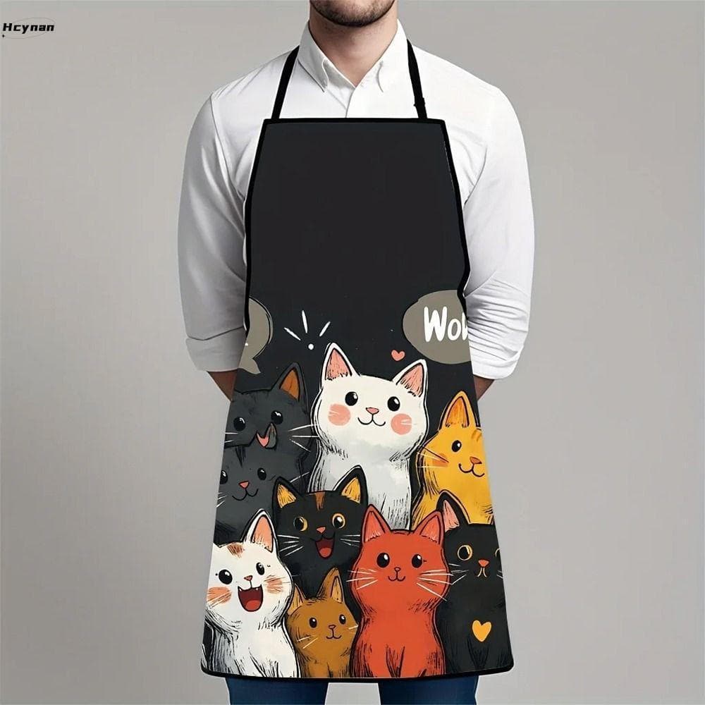 Avental de cozinha HCYNAN, design à prova d'água com estampa de gato fofo, roupa de trabalho.
