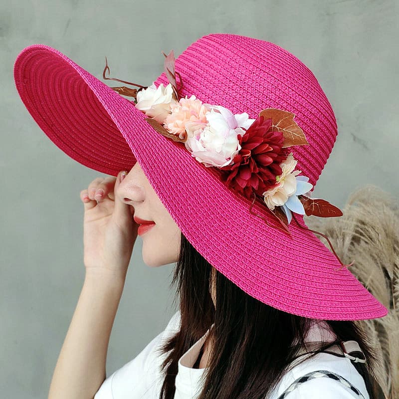 Chapéu feminino verão versão coreana All-Match grande borda chapéu de sol protetor solar dobrável chapéu de palha viagem