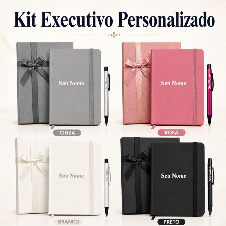Kit Executivo Caneta Caderneta Agenda Personalizado Caixa Para Presente Corporativo Gravação Nome A Lazer