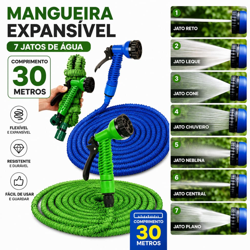 Mangueira Mágica Expansível De Jardim Com Esguicho Esguicho Multi-Jatos