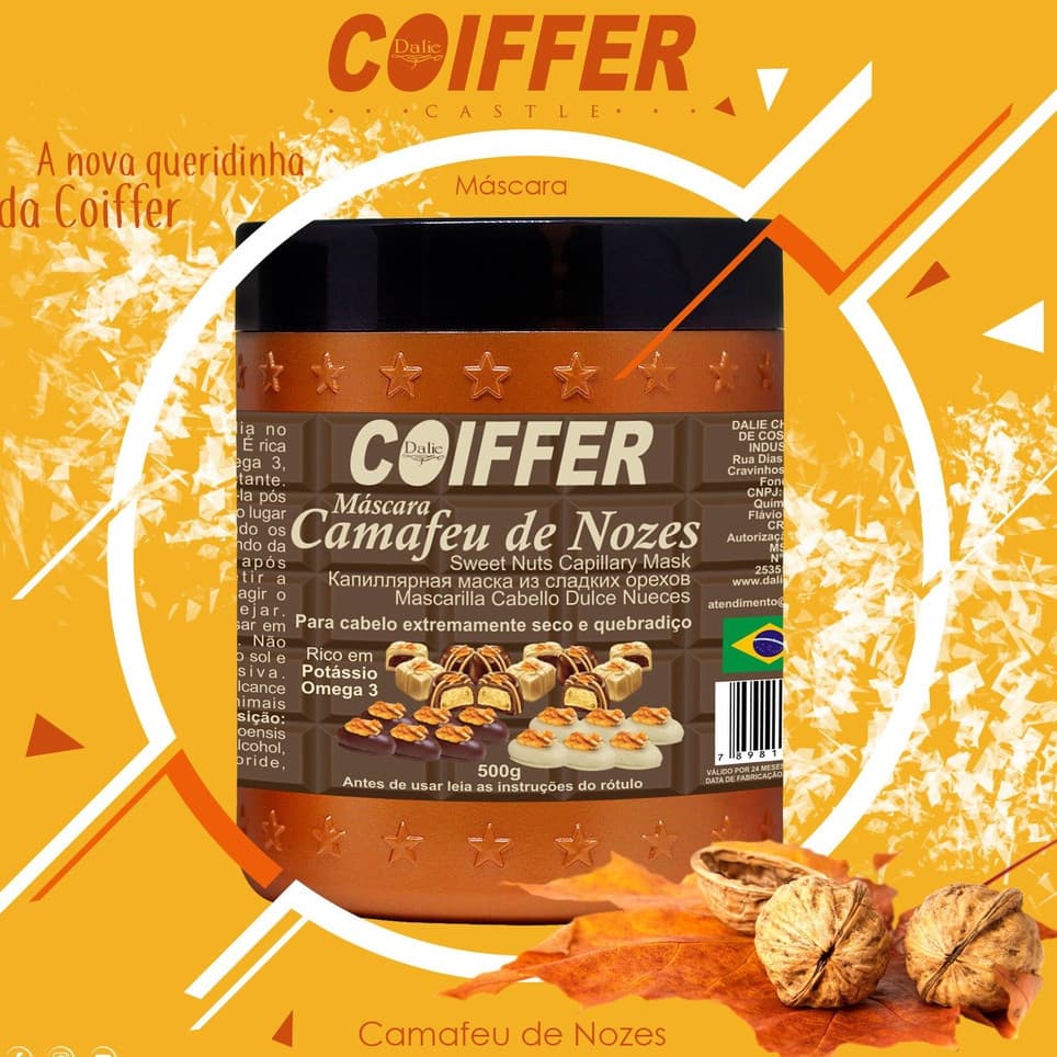 Máscara Camafeu de Nozes Coiffer Cabelos Quebradiços Máscara de Nutrição Capilar