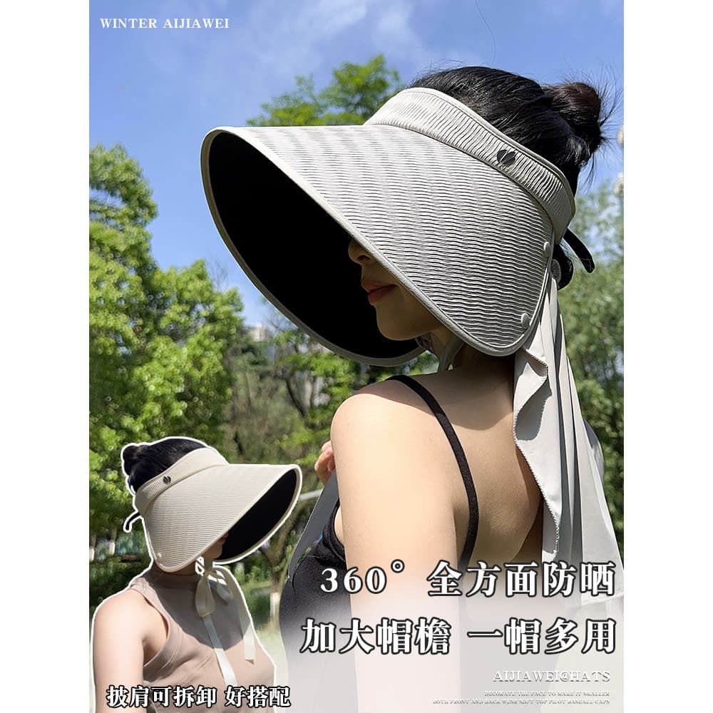 Chapéu de sol feminino verão protetor solar Anti-ultravioleta veludo vinil oco chapéu superior grande borda xale integra