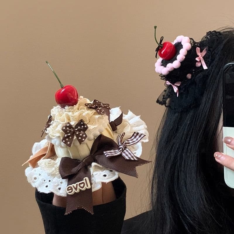 Pronto estoque bonito arco cereja bolo chapéu grampo de cabelo menina festa de aniversário cocar foto adereços Lolita cl