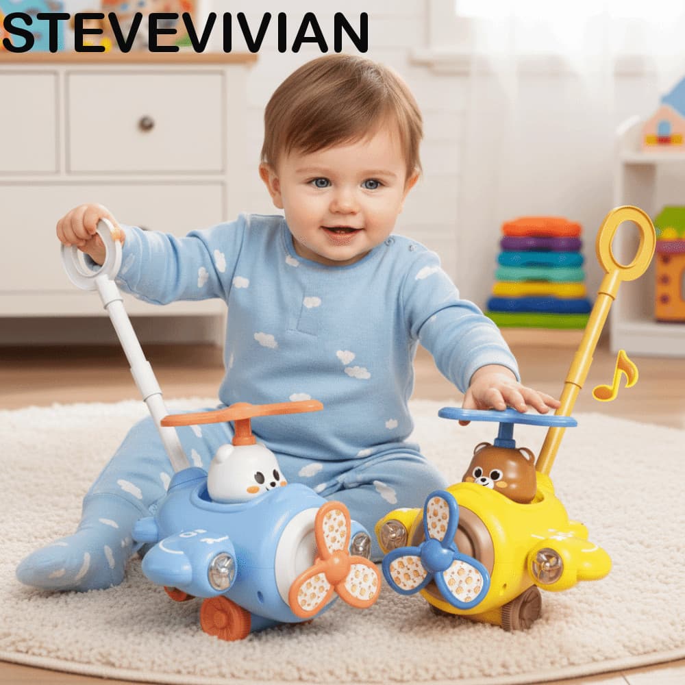 Avião De Empurrar Manual Infantil STEVEVIVIAN , Novo Andador Interativo Para Bebês , Com Sino