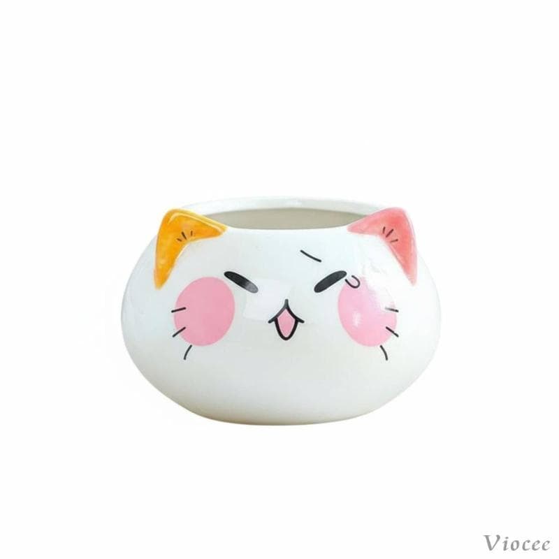 [Viocee] Mini Plantador De Cerâmica Para Gatos Feito À Mão Pequenas Criaturas Mesa De Escritório