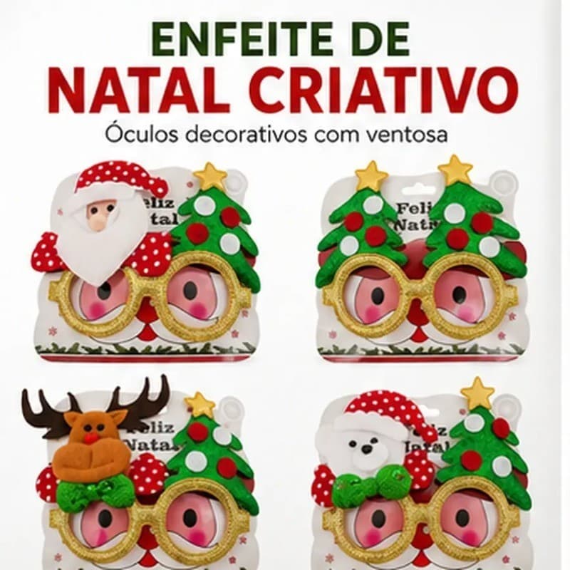 Kit 4 Óculos de Natal Decorativos Sortidos com Personagens Festivos – OIH-9402