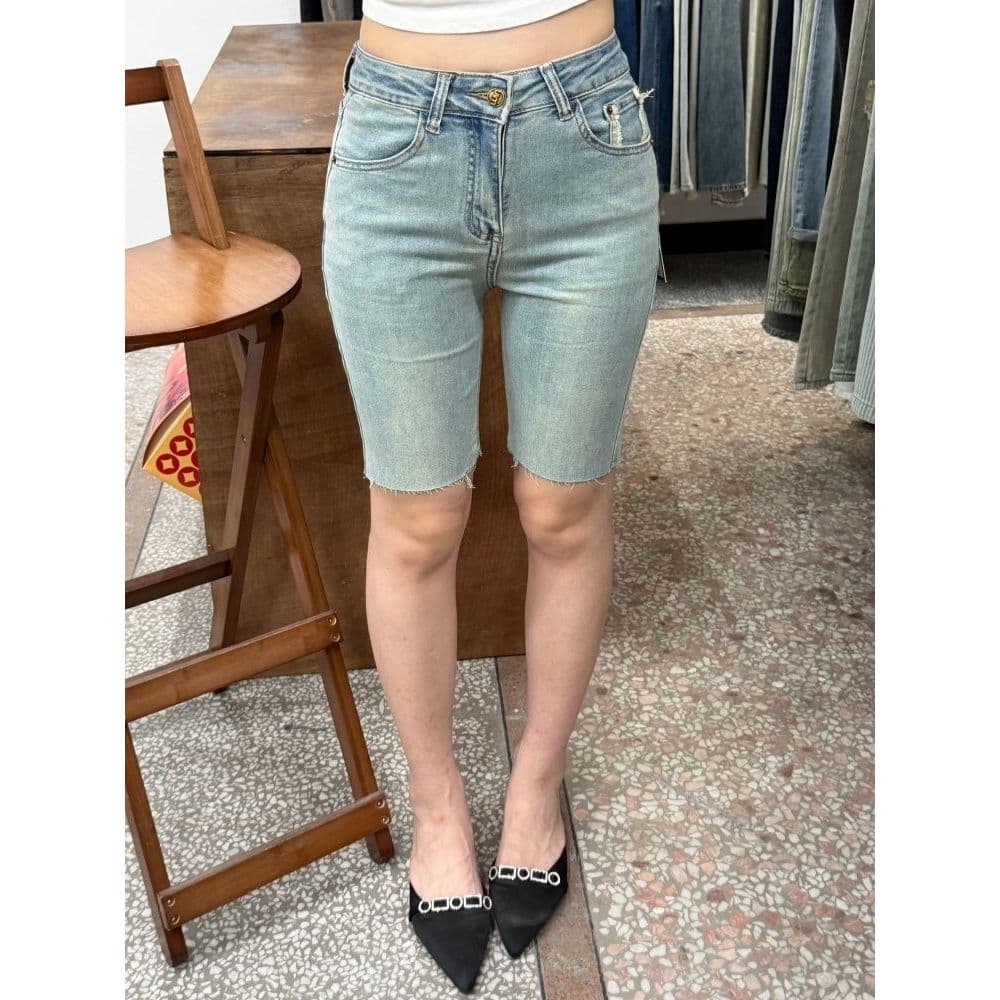 Shorts Jeans Justos De Cintura Alta Azul Claro Para Mulheres Verão yanyanxi.my20260903