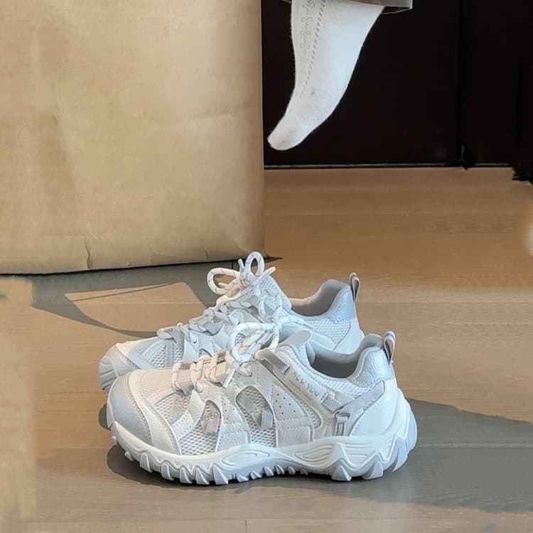Senhoras sapatos de caminhada ao ar livre malha camurça costura estilo rendas antiderrapante sola resistente ao desgaste