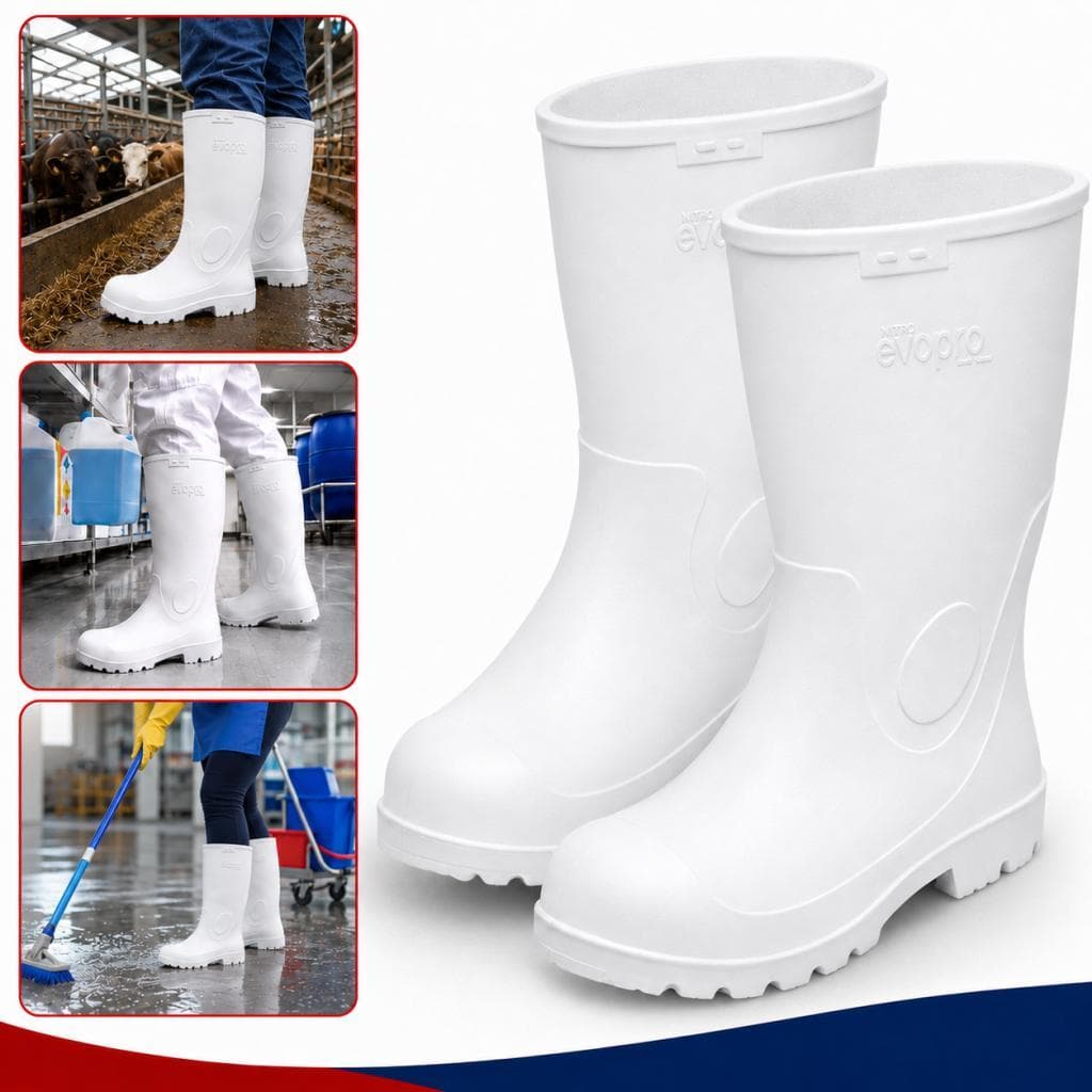 Bota Galocha EVA Ultraleve Branca Impermeável Antiderrapante Cano Médio para Frigorífico Açougue e Trabalho