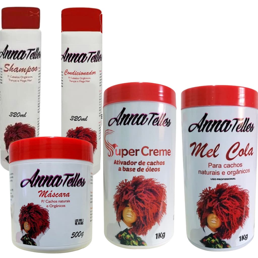 Kit Anna Telles Shampoo 320ml + Condicionador 320ml + Máscara 500g + Mel Cola 1kg + Super Creme 1kg
