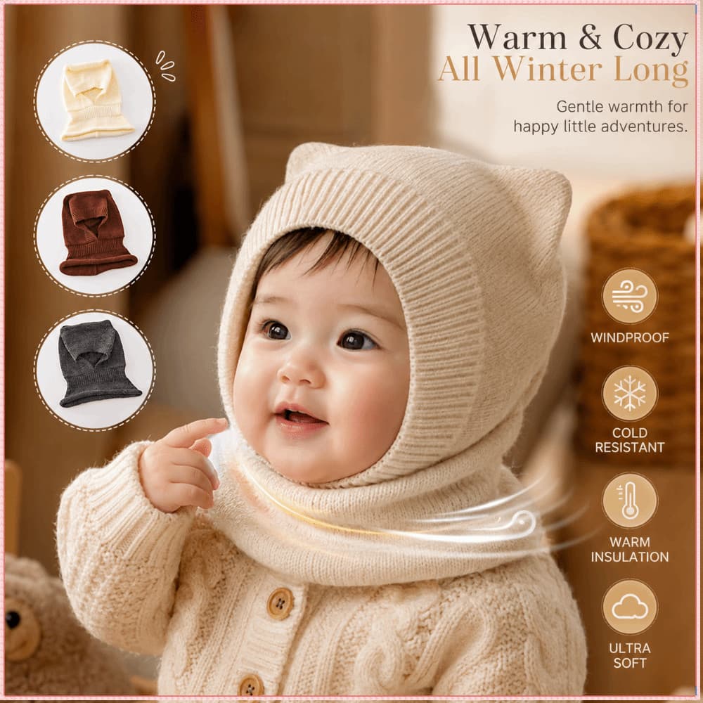 Gorro De Malha  , Chapéu Balaclava Para Bebê À Prova De Vento De Lã Quente Criança De Inverno Com Proteção De Ouvid