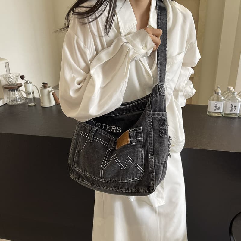 Bolsa transversal de grande capacidade, bolsa jeans, bolsa de ombro feminina, bolsa Casual Fashion