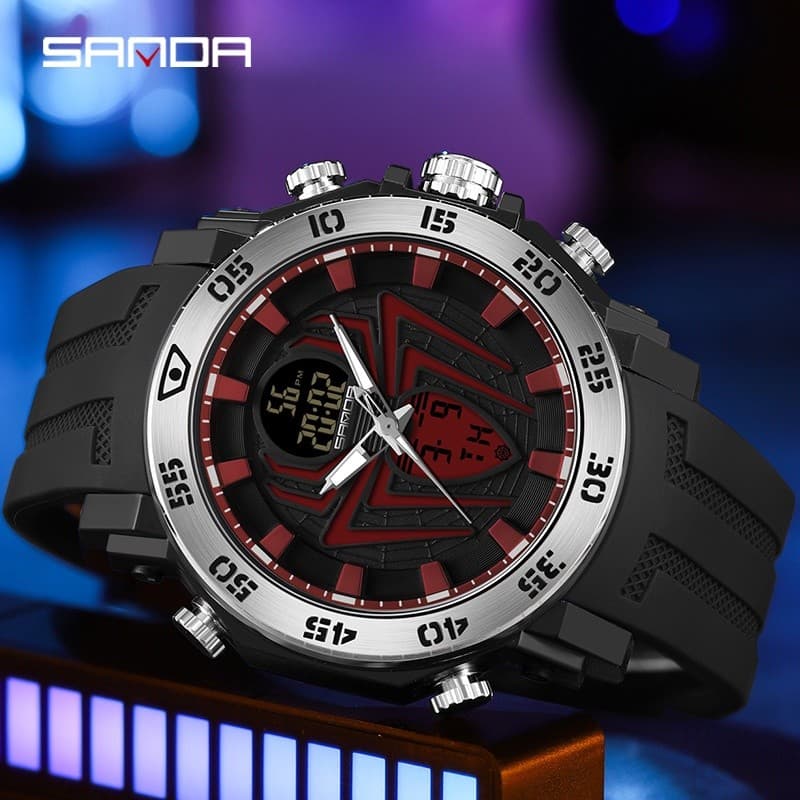 Sanda 6111-Original Multi-Display Spider Dial Movimento de Quartzo Luxo Casual Relógio Eletrônico À Prova D 'Água