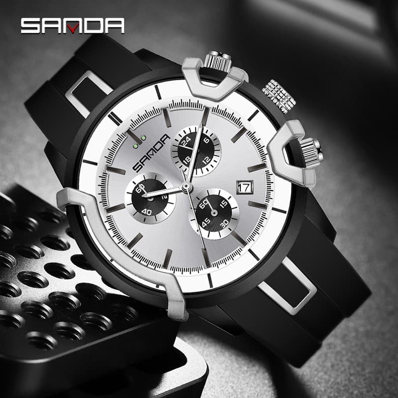 Sanda 9017/Relógio masculino com pulseira de aço comercial original de alta qualidade, à prova d'água, presente original