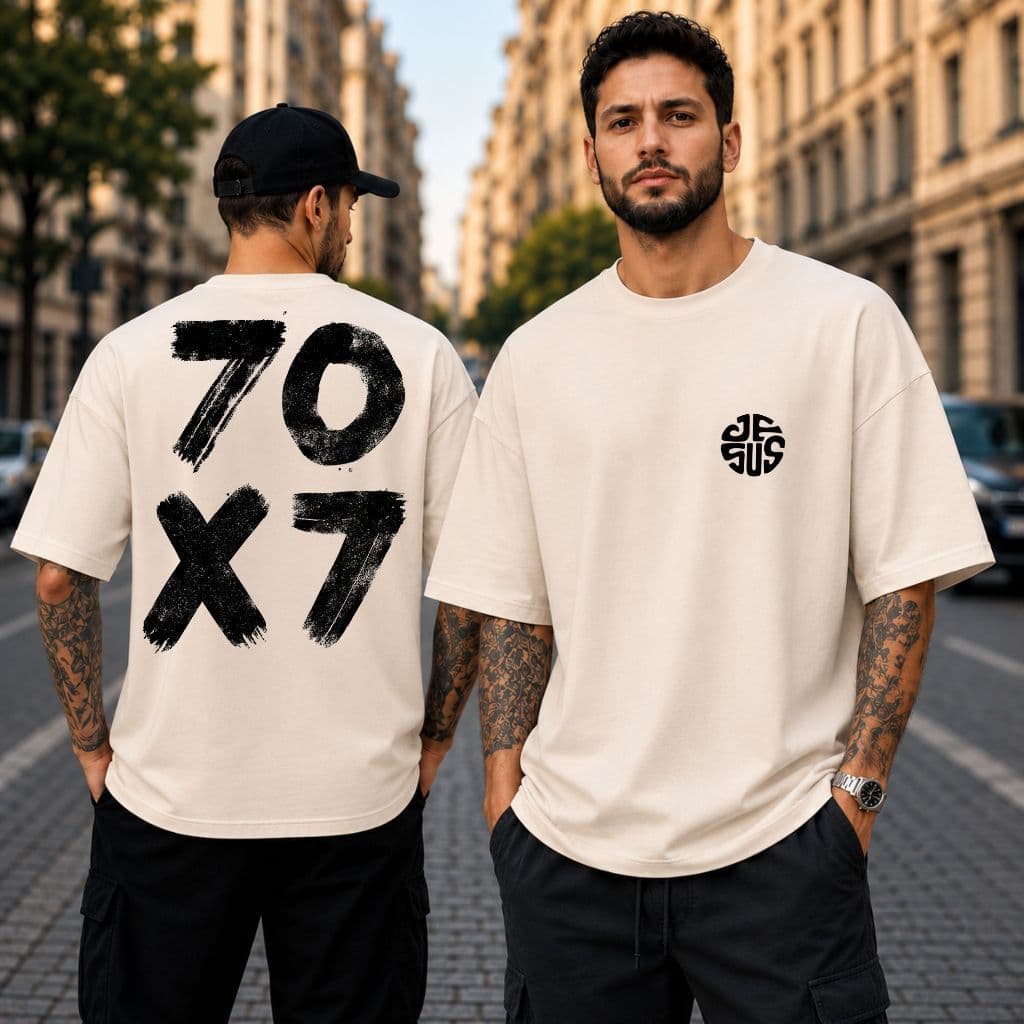 Camiseta Básica Unissex Streetwear MT. 18:22 Perdão 70x7 Bíblico Camisa Hip Hop Evangélica Algodão 70x7