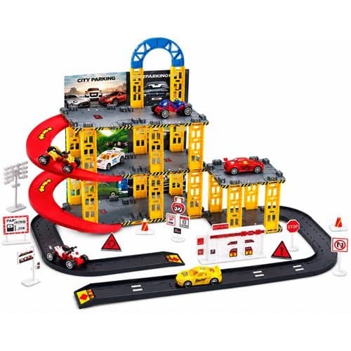 Pista Corrida Brinquedo Infantil Com Garagem Quatro Carrinhos Diversao Crianças