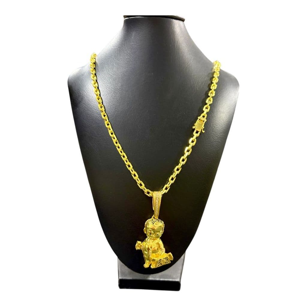 Cordão Cadeado 6mm + Pingente Nossa Senhora Banhado A Ouro