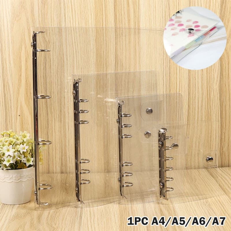 Pasta de Arquivo de Plástico PVC Transparente A4/A5/A6/A7, Caderno, Pasta de Anéis de Folhas Soltas, Material Escolar e