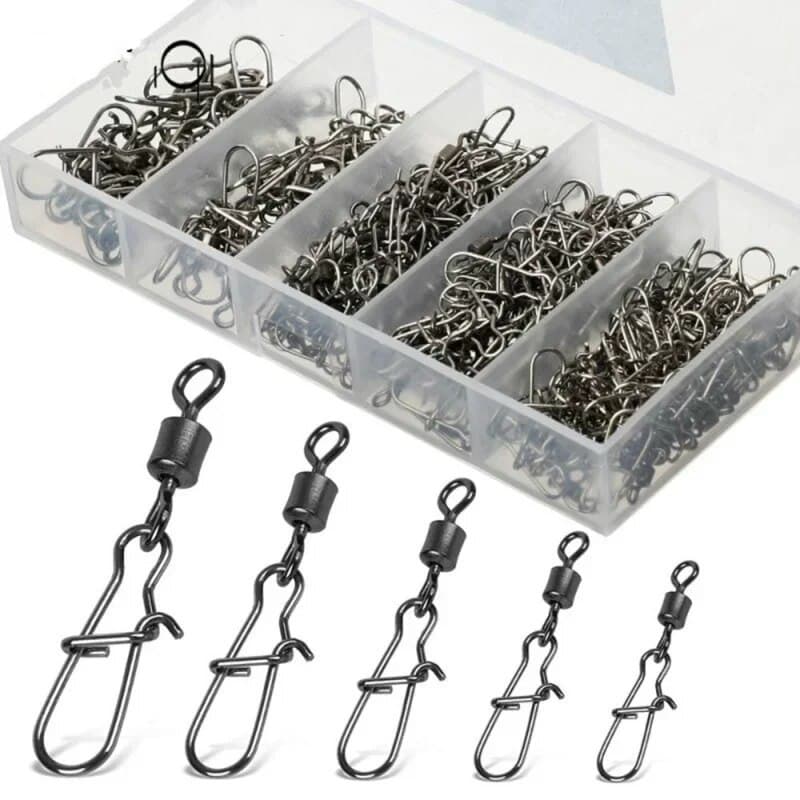 50 Pc/Caixa Pino Conector De Pesca De Aço Inoxidável 4 # 6 8 10 12 Rolamento Giratório Com Acessórios Para Isca De Anzol