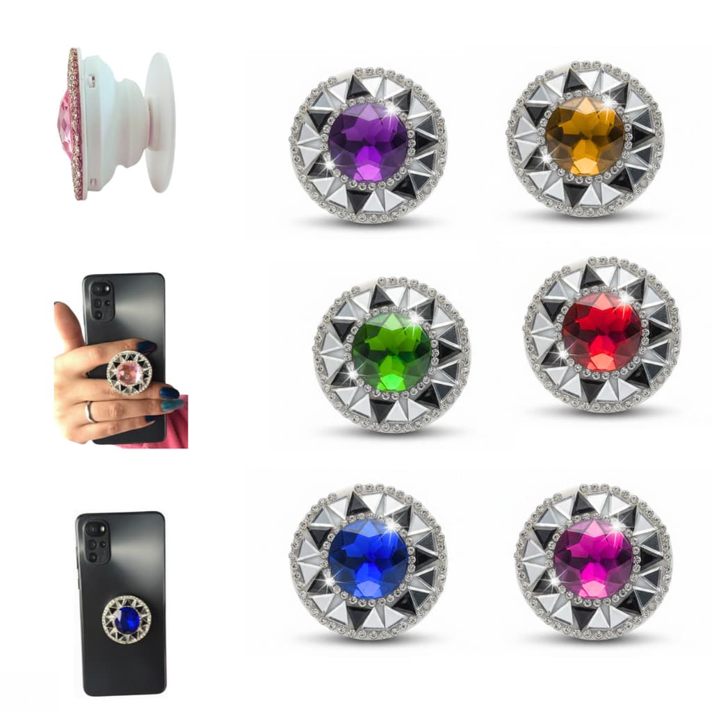 Kit com 2 ou 3 Popsocket para Celular com Pedraria Strass Brilhante - Anti Queda e Apoio de Mesa (Cores Aleatórias)