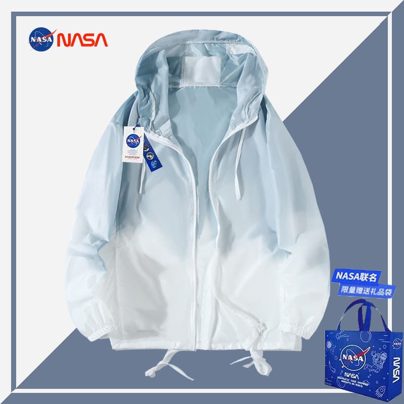 NASA Co-Branded gradiente protetor solar jaqueta masculina verão na moda lazer ao ar livre gelo seda Ultra-fina roupas d