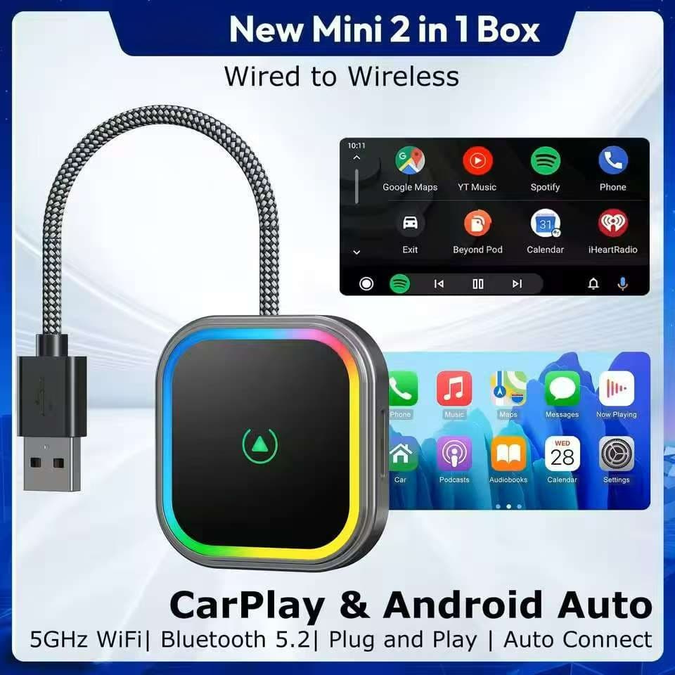 2-Em-1 Universal Carro Dongle BoxWireless CarPlay Android Adaptador Automático Plug & Play Wifi BT Conexão Automática US