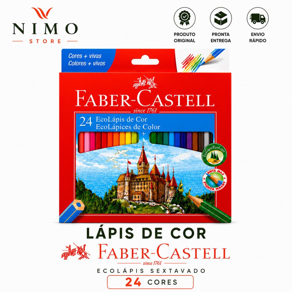 Lápis de Cor Faber-Castell 24 Cores Sextavado Ecolápis