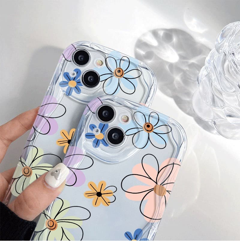 Capa Floral Transparente Silicone Leve para iPhone 11 12 13 14 15 16 17 Pro Max XR Plus Anti Queda Proteção Câmera.