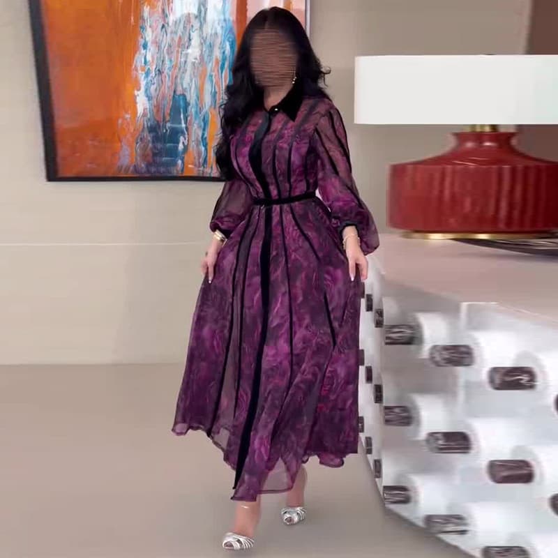Novo Vestido Feminino Elegante de Manga Longa com Gola Polo e Cintura Marcada, Estilo Europeu e Americano, para Exportaç