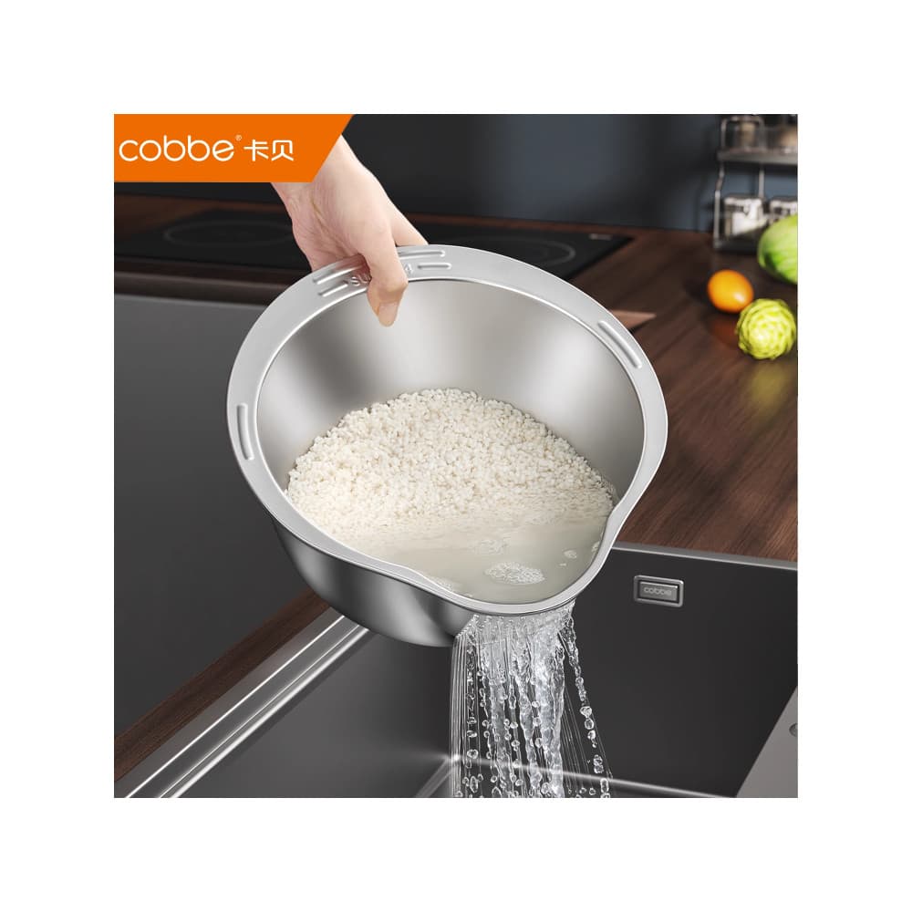 Kabe engrossado 304 bacia de aço inoxidável cesta drenagem arroz lavagem ferramenta útil arroz peneira lavagem legumes e